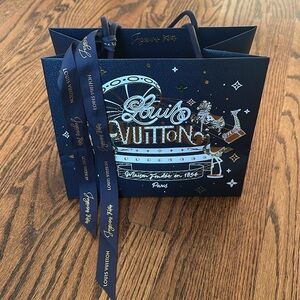 Louis Vuitton Navy Blue Gold 2024 Small Christmas Holiday Shopping Bag Gift Bag